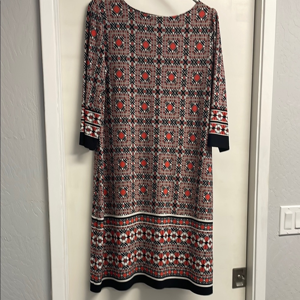 Geometric Patterned Dress - Red/Orange and Black